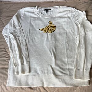 Banana Republic Cream Crewneck Sweater with Yellow Banana Patch